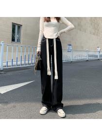 Outlet Autumn new women's loose high waist slim straight wide leg casual jeans 