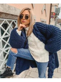 On Sale Pure Color  Loose Tassel Matching Fashion Coat 