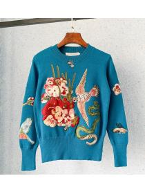 Outlet Autumn and winter new style nail bead flower bird embroidery round-neck long-sleeved sweat...