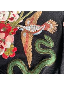 Outlet Autumn and winter new style nail bead flower bird embroidery round-neck long-sleeved sweater
