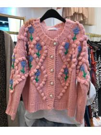 Outlet New style hand-made l hook flower sweater pearl button flower embroidery cardigan coat