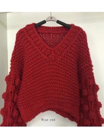 Outlet Hand-woven lantern sleeve V-neck pullover sweater for women