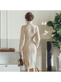 Outlet Korean fashion High-neck Knitted Elastic Dress 