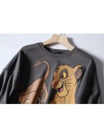 Outlet Women's Autumn new all-match  long sleeved round-neck pullover loose double lion hoodie
