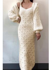 Outlet Elegant style Winter new Knited Plain Two pieces dress