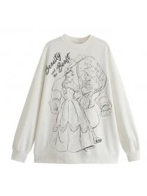 Outlet Beauty and the Beast Printed casual loose-fitting hoodie T-shirt