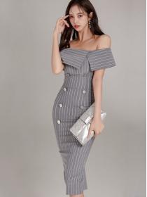 On Sale Dew Shoulder Stripe Fashion Dress 