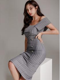 On Sale Dew Shoulder Stripe Fashion Dress 