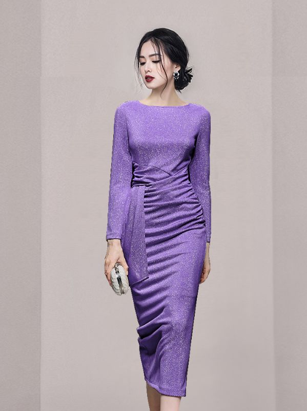Korean Style Pure Color Lace Up Show Waist Dress