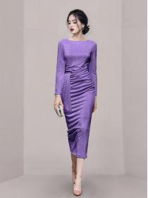 Korean Style Pure Color Lace Up Show Waist Dress 