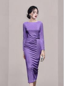 Korean Style Pure Color Lace Up Show Waist Dress 