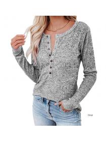 Outlet Autumn and winter new  round-neck  button long sleeve T-shirt casual top 