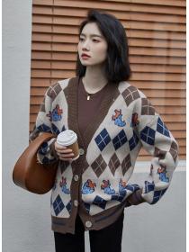 On Sale Strawberry Loose Printing Knitting Coat 