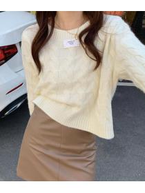Simple Style  Pure Color Fashion Knitting Top 