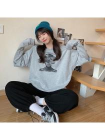 Outlet Korean style lazy printing loose autumn tops for women