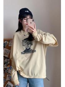 Outlet Korean style lazy printing loose autumn tops for women