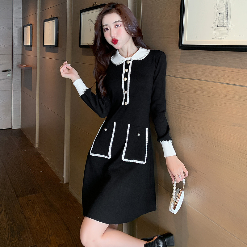 Outlet Temperament pinched waist France style slim retro dress