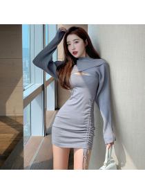 Outlet Sling Korean style dress drawstring fashion shawl 2pcs set
