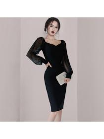 Outlet Fashion long splice autumn package hip Korean style dress