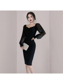 Outlet Fashion long splice autumn package hip Korean style dress