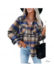 Outlet Autumn and winter new plaid shirt wool flannel Long blouse