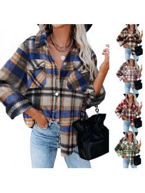 Outlet Autumn and winter new plaid shirt wool flannel Long blouse