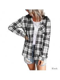 Outlet Autumn/winter new plaid hoodie single-breasted casual blouse