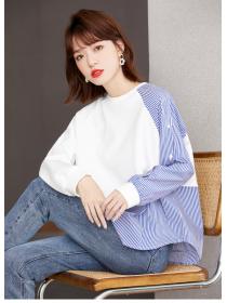 Outlet Winter irregular shirt stripe Pseudo-two hoodie for women