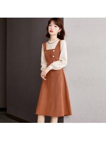 Outlet France style knitted Pseudo-two dress