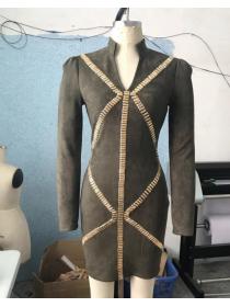 Outlet Unique style Sexy Zipper Long-sleeved dress