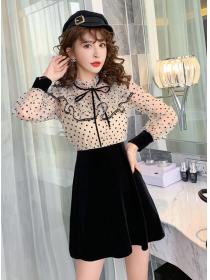 Outlet Stand Collars Bowknot Matching Lotus leaf Collar  Dress