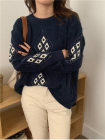 Outlet Pullover diamond Korean style long sleeve sweater