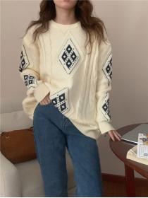 Outlet Pullover diamond Korean style long sleeve sweater