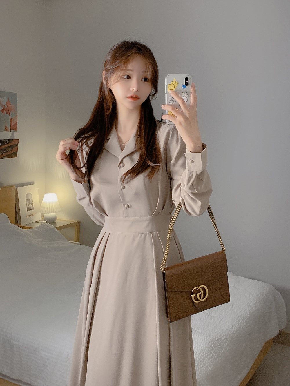 Outlet Pure slim Korean style pinched waist long dress