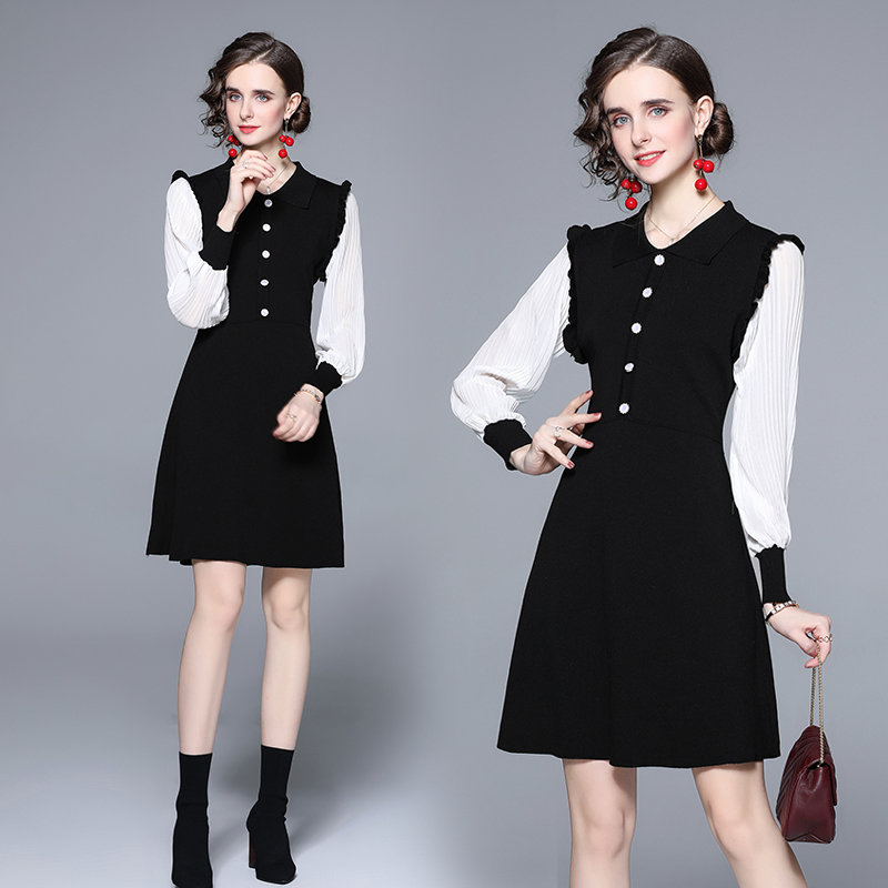 Outlet Temperament knitted pinched waist France style dress for women