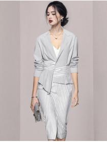 For Sale Stripe Fashion Show Waist Slim Dress 