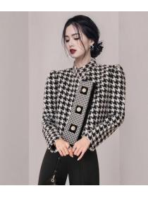 For Sale Stand Collars Grid Printing Short Coat  