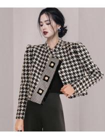 For Sale Stand Collars Grid Printing Short Coat  