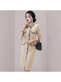 Outlet Mixed colors single-breasted fashion dress for women