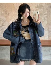 On Sale  Doll Collars Embroidery   Denim Coat 
