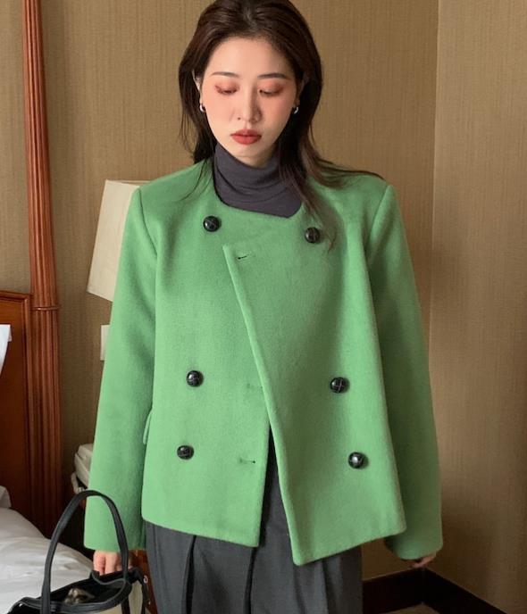 Short Style Pure Color Button Matching Coat
