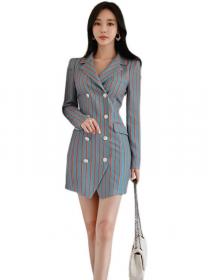Korean Style Stripe Fashion Show Waist Dress