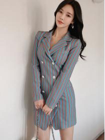 Korean Style Stripe Fashion Show Waist Dress