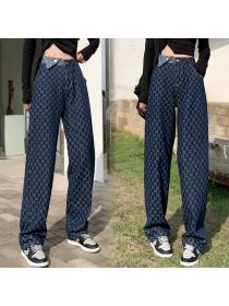 Outlet Korean fashion Loose-fitting High waist Wide-leg Straight cut Jeans