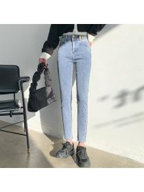 Outlet Korean fashion High waist Plain Skinny stretch jeans