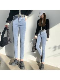 Outlet Korean fashion High waist Plain Skinny stretch jeans 