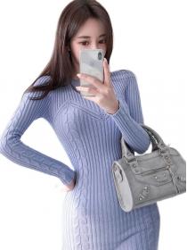 For Sale Pure Color Knitting Slim Dress 
