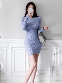 For Sale Pure Color Knitting Slim Dress 