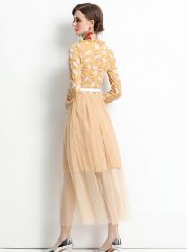 Outlet Charming Europe Lace Flowers High Waist Gauze Maxi Dress