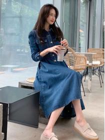 Korean Style Pure Color Show Waist Nobel Denim Dress  